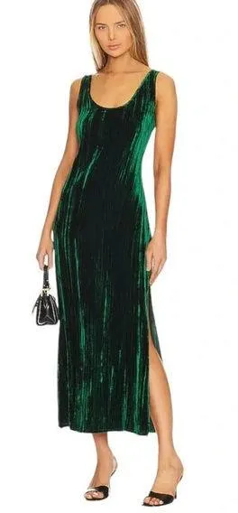 Enza Costa Silk Blend Textured Velvet Tank Green Maxi Dress Womens Size Small thumbnail 1