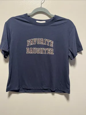 FAVORITE DAUGHTER (NWT) Cropped Collegiate Graphic Tee, Navy Burgundy, Size S thumbnail 4