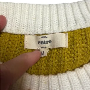 ✨🧶 ENTRO Colorblock Knit‎ Sweater Mustard Black Pink Cream, M 🧶✨ thumbnail 3