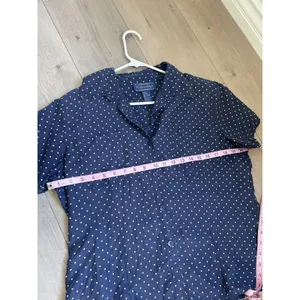 Vtg Willow Ridge Top Womens Size L Silk Button Navy polk dot Boxy Mom 90s thumbnail 4