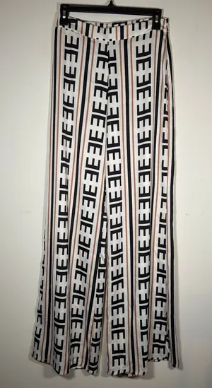 fab'rik Wide Leg Pants White Black Brown Geometric Stripe Designer Chic Small thumbnail 1