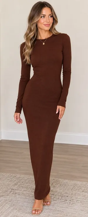 Naked Wardrobe Brown Long Sleeve Bodycon Midi Dress XS thumbnail 1
