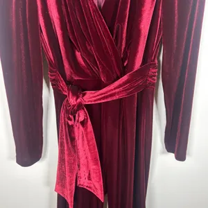 Antonio Melani Burgundy Red Velvet Long‎ Sleeve Wide Leg Jumpsuit Size 2 Holiday thumbnail 6