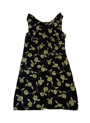 Vintage 90s Black Floral Hawaiian Mini Sun Dress 🔥 thumbnail 1