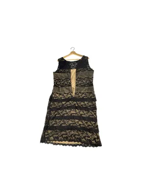 Blu Sage Black Nude Lace Cocktail Dress 16 Tiered Pleated Waist Wedding Guest thumbnail 6