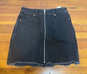 Women’s ABERCROMBIE & FITCH Black Denim Frayed A-line Miniskirt, Size 2 thumbnail 1