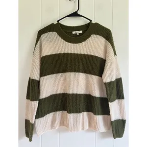 Madewell Womens XS Alpaca Blend Striped Crewneck Sweater Green Cream thumbnail 3