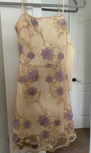 Champagne floral mini dress thumbnail 1