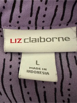 Liz Claiborne Lavender Purple Black Dash-Dot Ruffle Blouse - Size Large thumbnail 6