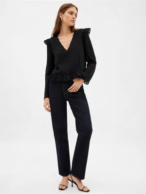 Zara Black Long Sleeve Ruffled Blouse thumbnail 3