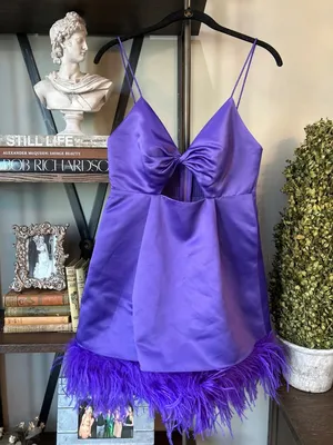Alice + Olivia Necole Cutout Feather Hem Mini Dress Purple Womens 6 thumbnail 6