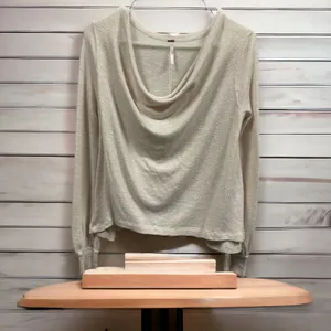 Free People Cream Gold Sparkle Scoop Neck Lightweight Knit Long Sleeve XS thumbnail 9