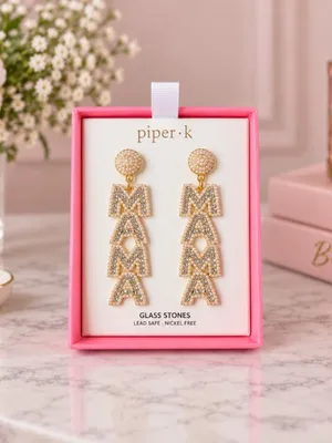 Piper K MAMA Statement Earrings Glass Stones Gold Tone 3” NWT thumbnail 3