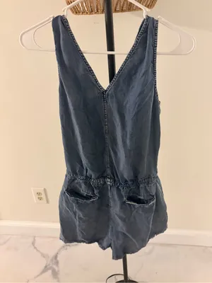 Pink Lily Denim Romper in Faded Blue thumbnail 4