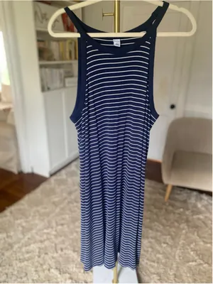 Old Navy Striped Ribbed Midi Dress Coastal Nautical Preppy Americana Classic L thumbnail 2