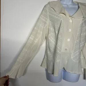 Coldwater Creek Women's White Button Down Blouse - Size L - Textured Rayon Blend thumbnail 3