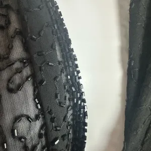 Silk Beaded Elegant Black Sheer Shawl Scarf Size OS thumbnail 3