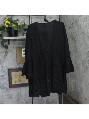 NWT Raviya Lace-Inset Eyelet-Flounce Cover-Up 76301X Black 1X thumbnail 5