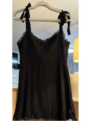 NEW Black Mini Lined Dress Tie Straps Ruffle XL thumbnail 2
