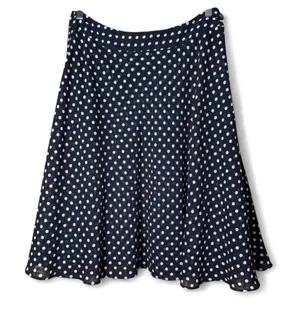 y2K Anne Klein Navy White Polka Dot Chiffon Flared Skirt Sz 8 thumbnail 1