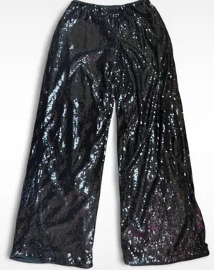Black sequin wide leg pants thumbnail 2
