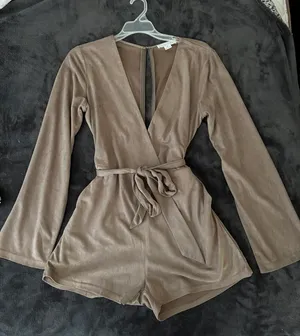 Love Riche Boutique Taupe Long Sleeve Suede Romper thumbnail 1