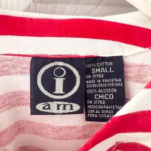 I AM Vintage Red White Stripe Sun Moon Embroidered Beaded Cotton Y2K Small 3D thumbnail 3