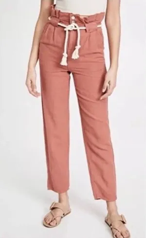Veronica Beard Karter Paperbag Linen Blend Casual Crop Pants Mocha woman’s 12 thumbnail 1