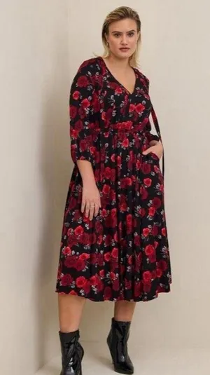 Womens Size 2 2X Torrid Midi Neck Tie Floral Dress NWT thumbnail 4