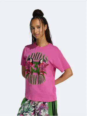 Adidas x Farm Rio Graphic Short Sleeve Tee, Size S Pink/Green NWT thumbnail 3