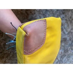 Kate Spade Yellow Nylon Shoulder Purse Hand Bag Brown Leather Trim Zip Top thumbnail 4