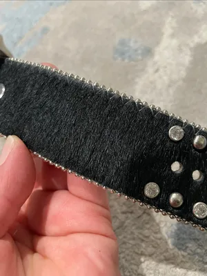 Western Leather Black Calf Hair Studded Rhinestone Embellished Statement Belt thumbnail 12