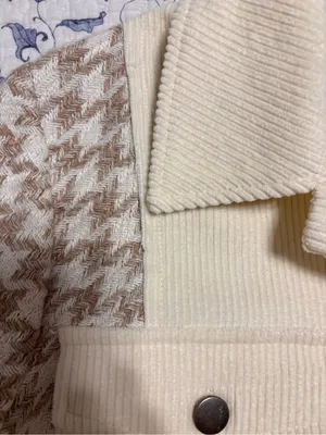 Mystree Corduroy Jacket S Cream Herringbone Mixed Media Utility Shacket fall thumbnail 13