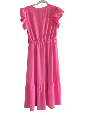 Prettygarden pink boho flowy Maxi wrap dress V Neck short Ruffle sleeve NWT SM thumbnail 6