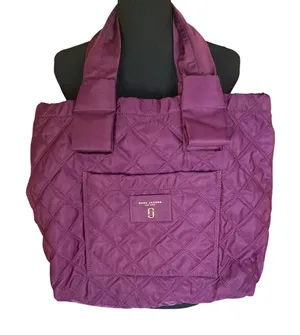 Marc Jacobs Quilted Tote Bag Purple Nylon Shoulder Bag Large‎ Carryall thumbnail 1