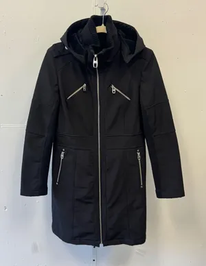 2010s M60 Miss Sixty Black Softshell Faux Fur Lined Hooded Parka Jacket Medium thumbnail 1