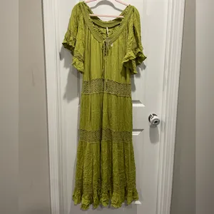 Free People Dream On Maxi Dress Olive Gilded Line Size S thumbnail 3