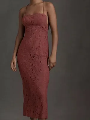 Anthropologie BHLDN Fame and Partners Women’s Rain Column Lace Midi Dress Maroon thumbnail 12