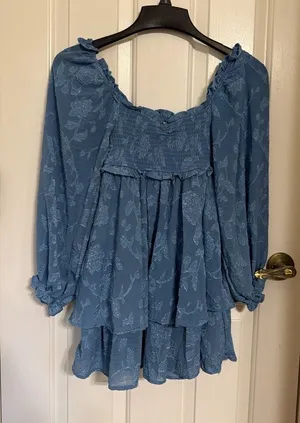 Altar'd State Long Sleeve Blue Floral Dress thumbnail 1