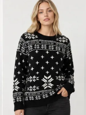 NWT Barefoot dreams black fair isle cozy chic seaside crewneck pullover Large thumbnail 1