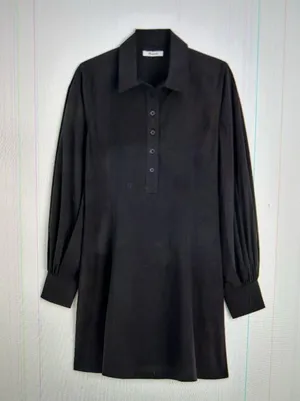 Madewell $138 Seamed Long-Sleeve Mini Shirtdress in Poplin Black Size 8 NV025 thumbnail 1