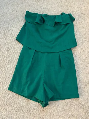 glam kelly Green Strapless Ruffle Romper thumbnail 1