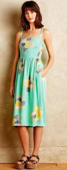 Corey Lynn Calter Sketchbook Floral Midi Dress SP Anthropologie Green Boho thumbnail 1