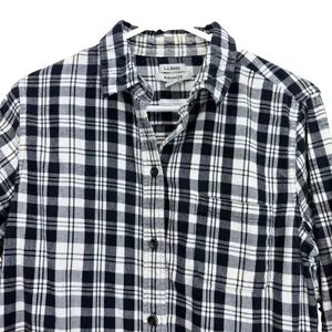 LL Bean Black/White Scotch Plaid Cotton Flannel Button Shirt Relaxed Fit MEDIUM thumbnail 4