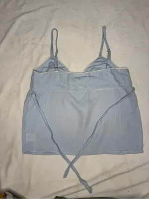 Brandy Melville Pale Blue Linen V-Neck Spaghetti Strap Cami thumbnail 5