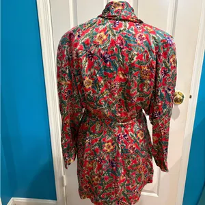 Fantasies by Morgan Taylor vintage silk floral short robe red sz S thumbnail 2