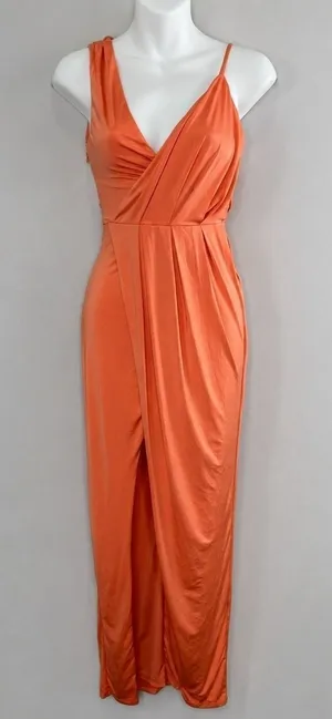 Revolve NBD Sangria Gown XXS‎ Sherbert Orange Wrap Front Slit Sleeveless Formal thumbnail 1