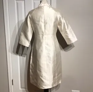 Silk Satin Vintage Ivory A-line Midi Shirt Dress 3/4 sleeves Tunic Mock iridescent M thumbnail 4
