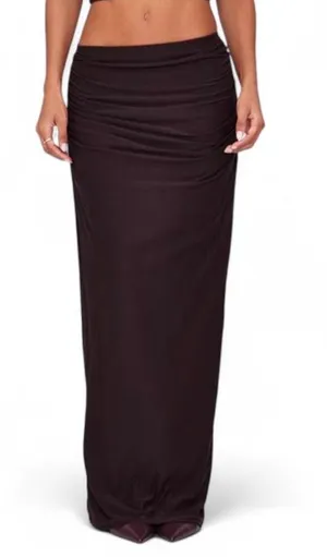 PrettyLittleThing Skirt Sz 4 Chocolate Soft Touch Ruched Waist Maxi Feminine thumbnail 1