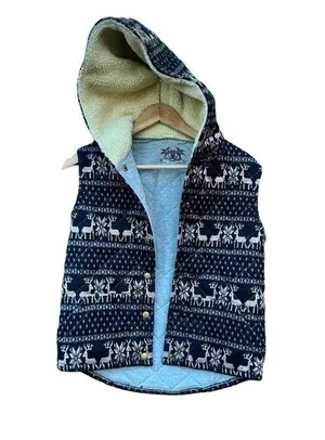 Free People Womens Jacket XS Black/Tan Sherpa Hood Reindeer Quilted thumbnail 1